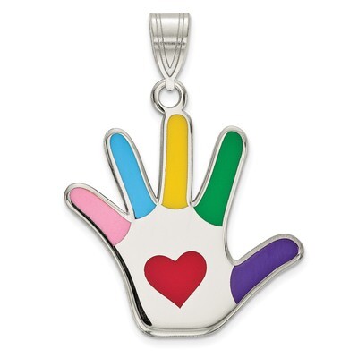 Enamel Autism with Heart Handprint Pendant Sterling Silver Rhodium QC9341, MPN: QC9341, 883957603889