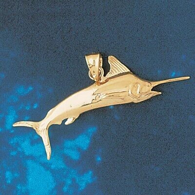 Dazzlers Jewelry Marlin Trout Fish Pendant Necklace Charm Bracelet in Yellow, White or Rose Gold 54…