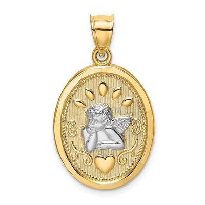 Oval Engraved Disc Cherub with Heart Charm 14k Gold Rhodium K9213, MPN: K9213, 637218083893