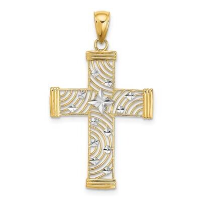 Cut-Out Cross Charm 14k Gold Rhodium Diamond-cut K9540, MPN: K9540, 637218154814