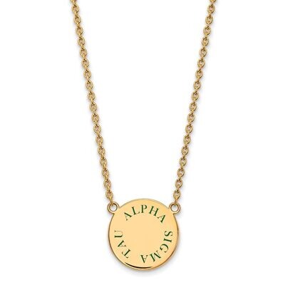 Alpha Sigma Tau Small Enameled Pendant with 18 Inch Chain Gold-plated Silver GP015ALS-18, MPN: GP01…