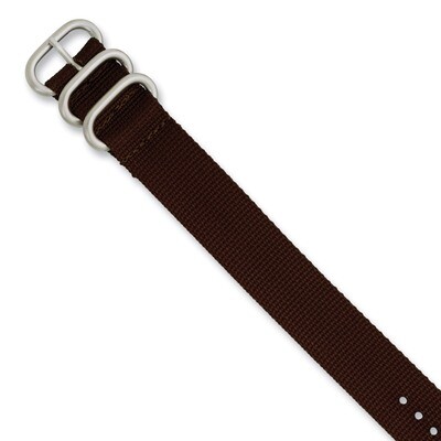 20mm Brown Military-style Nylon Watch Band 10.5 Inch Silver-tone Buckle BA228-20, MPN: BA228-20, 88…
