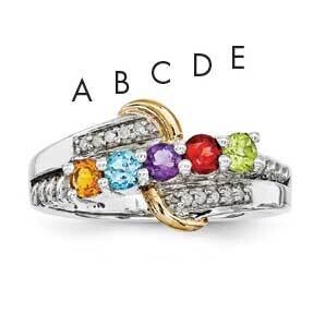 Five-Stone and Diamond Mother&#39;s Ring Sterling Silver &amp; 14k Gold QMR37/5SY-10, MPN: QMR37_5--6,