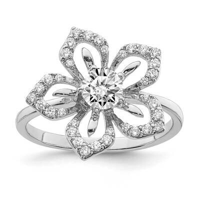 Flower Ring Sterling Silver Rhodium Plated CZ Diamond QR6975, MPN: QR6975, 883957957098