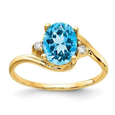 8x6mm Oval Blue Topaz Checker Diamond Ring 14k Gold Y2245BT_AA, MPN: Y2245BT_AA, 883957615868
