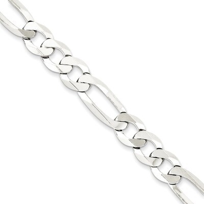 24 Inch 9.5mm Polished Flat Figaro Chain Sterling Silver QMB250-24, MPN: QMB250-24, 886774415932