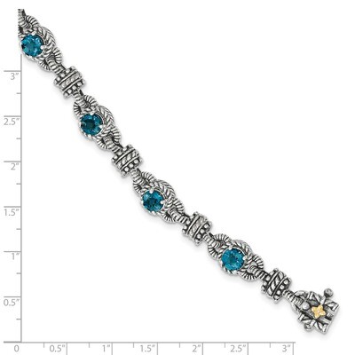 London Blue Topaz Bracelet Sterling Silver &amp; 14k Gold QTC1377, MPN: QTC1377, 191101466571