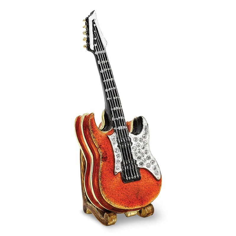 Red Guitar Trinket Box Enamel on Pewter by Jere, MPN: BJ2250, 191101595721