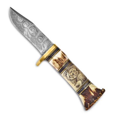 Blade Lion Elephant Scrimshaw Handle Knife Damascus Steel 256 Layer Fixed by Jere, MPN: KN6070, 191…