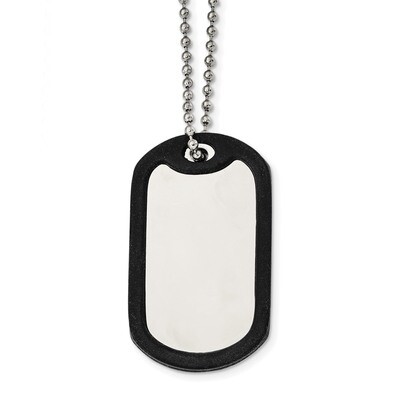 Stainless Steel Brushed Mirrored Removeable Black Rubber 24 Inch Dog Tag Necklace Stainless Steel B…