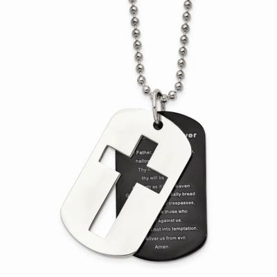 Black IP-plated Lord&#39;s Prayer Necklace Stainless Steel Polished SRN1643-24 by Chisel, MPN: SRN1643-…