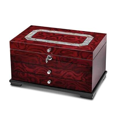 Rosewood Veneer Mop Inlay 2-Drawer Cream Lining Jewelry Box JJB887, MPN: JJB887,