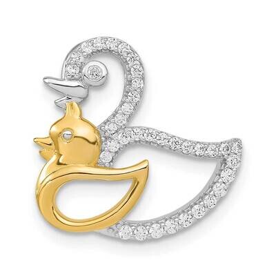 CZ Diamond Gold-Tone Duck Slide Sterling Silver Rhodium-Plated QC11050, MPN: QC11050,