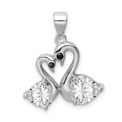 Polished CZ Diamond Swan Couple Pendant Sterling Silver Rhodium-plated QP5307, MPN: QP5307, 8839579…