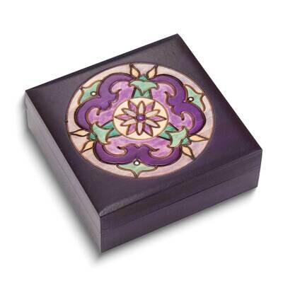 Purple Floral Carved and Painted Keepsake Wooden Box GM25149, MPN: GM25149,