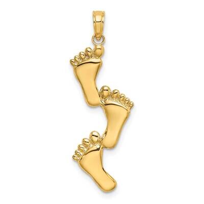 Triple Vertical Feet Charm 14k Gold Polished K7280, MPN: K7280, 637218086559