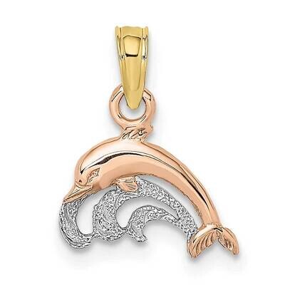 Two-Tone with White Rhodium Dolphin and Wave Charm 10k Gold 10K9110, MPN: 10K9110,