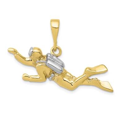 Rhodium Polished Open-Backed Scuba Diver Pedant 10k Gold 10K1052, MPN: 10K1052,