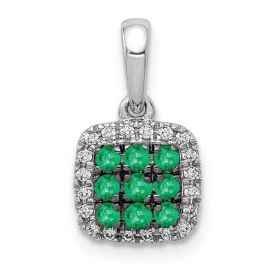 Halo Diamond &amp; .19 Emerald Square Pendant 14k White Gold PM5258-EM-010-WA, MPN: PM5258-EM-010-WA, 8…