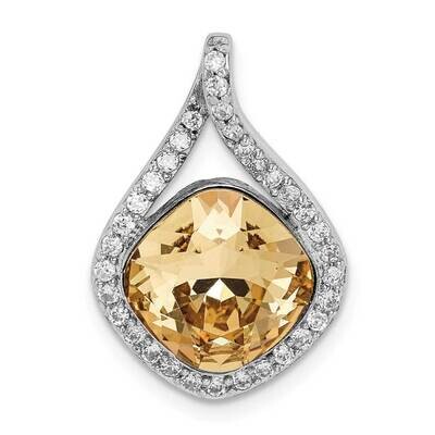 Clear &amp; Golden Crystal Teardrop Pendant Sterling Silver Rhodium-plated QP5221, MPN: QP5221, 8839579…
