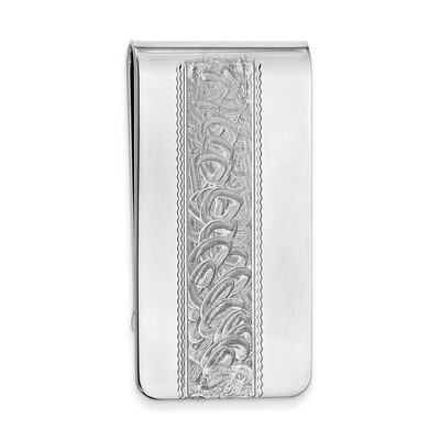 Kelly Waters Money Clip with Swirl Pattern Center Rhodium-plated KW706, MPN: KW706, 191101055133