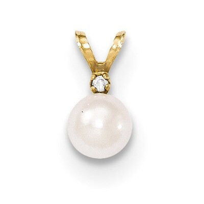 5-6mm Round White Saltwater Akoya Cultured Pearl Diamond Pendant 14k Gold XF471, MPN: XF471, 883957…