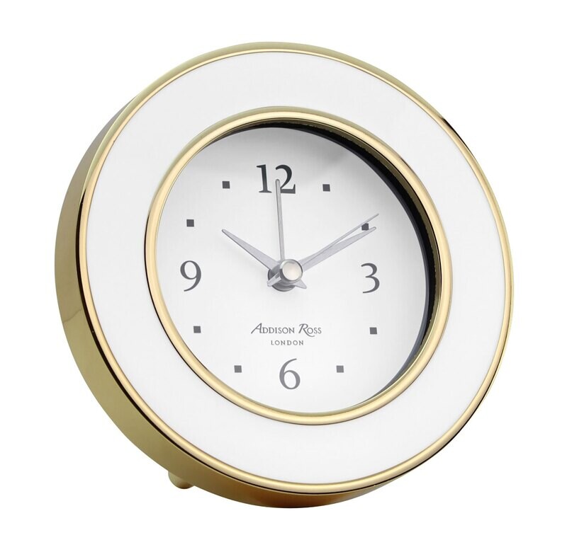 Addison Ross White & Gold Silent Alarm Clock 4 x 4 Inche-Gold Plating FR5608