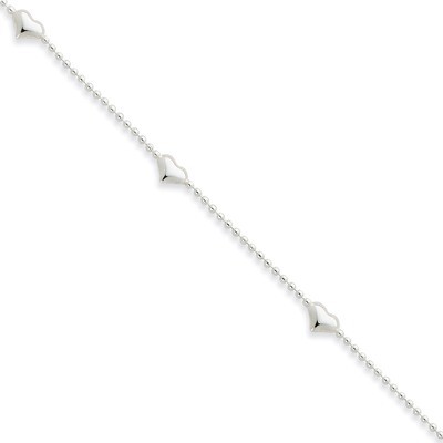 10 Inch Dangling Heart Anklet Sterling Silver QG1435-10, MPN: QG1435-10, 883957947204