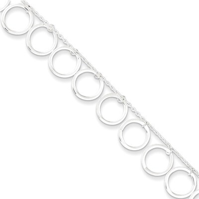 10 Inch Dangle Circles Anklet Sterling Silver QG2343-10, MPN: QG2343-10, 883957949178