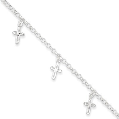 9 Inch 9 Cross Anklet Sterling Silver QG2767-9, MPN: QG2767-9, 191101293443