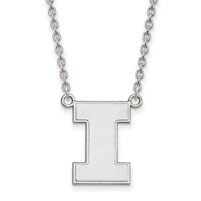 University of Illinois Large Pendant with Chain Necklace 10k White Gold 1W016UIL-18, MPN: 1W016UIL-…