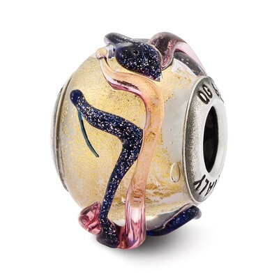 Yellow with Dark Blue Textured Lines Glass - Sterling Silver QRS2601, MPN: QRS2601, 883957581712