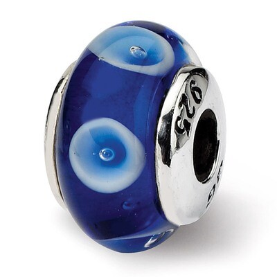 Blue Hand-blown Glass Bead - Sterling Silver QRS930, MPN: QRS930, 883957729367