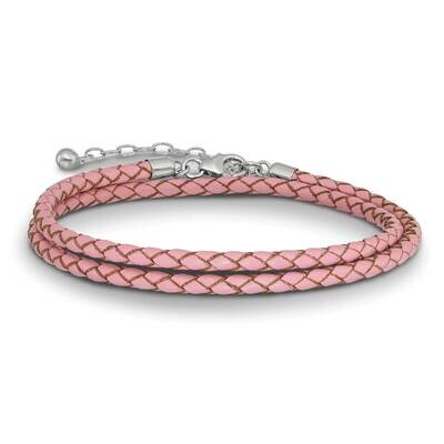 Pink Leather 14 Inch with 2in Extender Choker Wrap Bracelet Sterling Silver QRS4049PINK-14, MPN: QR…