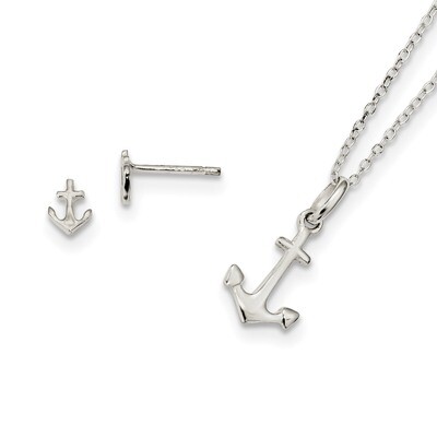 Anchor Necklace &amp; Post Earring Set Sterling Silver QST260, MPN: QST260, 723252881868