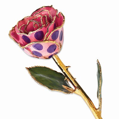 Lacquer Dipped Gold Trim Pink &amp; Purple Dots Rose GM10290, MPN: GM10290, 810391019419