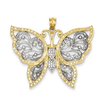 Diamond-cut Butterfly Pendant 14K Gold &amp; Rhodium K3238, MPN: K3238, 637218131839