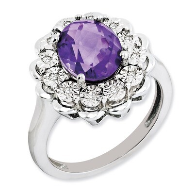 Amethyst Ring Sterling Silver Diamond QR3029AM, MPN: QR3029AM, 886774674780