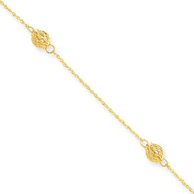 Bead with 1in ext Anklet 10 Inch 14k Gold ANK227-10, MPN: ANK227-10, 886774988030