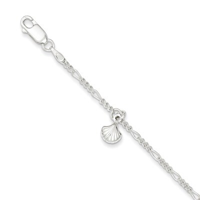 9 Inch Shell &amp; Extension Anklet Sterling Silver Polished QG3160-9, MPN: QG3160-9, 886774988689