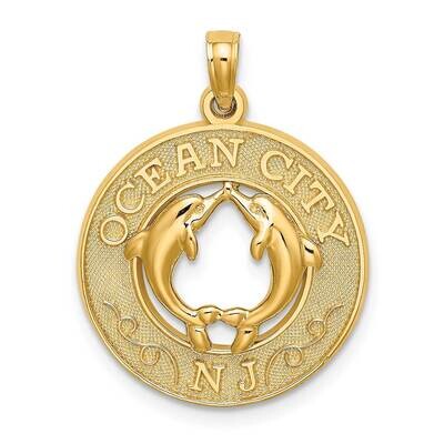 Ocean City Nj Round Frame with Dolphin Charm 14k Gold K7491, MPN: K7491, 637218112524