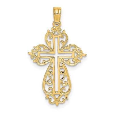 Scroll Framed Cross Charm 14k Gold Cut-out K8426, MPN: K8426, 637218034642