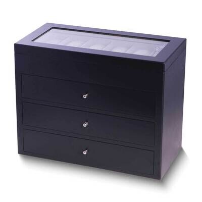 Matte Black Finish Glass Lid 3-Drawer Wooden 48-Watch Box GM24109BK, MPN: GM24109BK, 797140507864