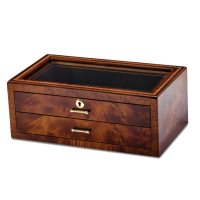 Inlay Wood Veneer Glass Window 2 Drawer Locking Collector Box by Jere, MPN: JJG1911, 191101037122