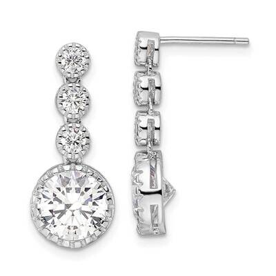 Round CZ Diamond Dangle Post Earrings Sterling Silver Rhodium-Plated Polished QE16240, MPN: QE16240…