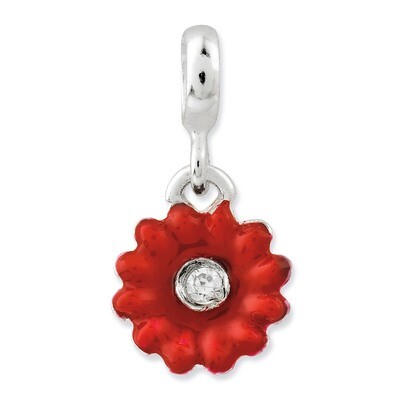 Red Enameled Flower Diamond Enhancer Sterling Silver QN104, MPN: QN104, 191101278761