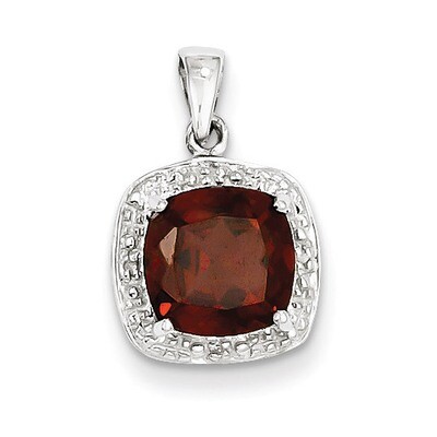 Garnet &amp; Diamond Pendant Sterling Silver Rhodium QDX621, MPN: QDX621, 883957398877