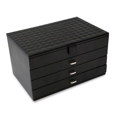 Black Leather 4 Level Jewelry Box with Multi Compartments GM13325, MPN: GM13325, 797140576525