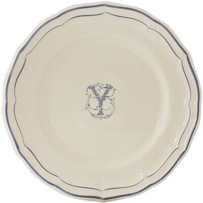 Gien Monogram Filet Bleu Dinner Plate Letter Y 1710AEXY22, MPN: 1710AEXY22, 840769019444