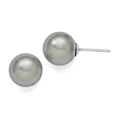 10-11Mm Round Grey Shell Bead Stud Earrings Sterling Silver QMJE10G, MPN: QMJE10G, 886774293660